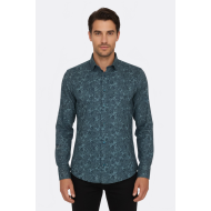 Bloom Patterned Green Slim-Fit Shirts For Men
