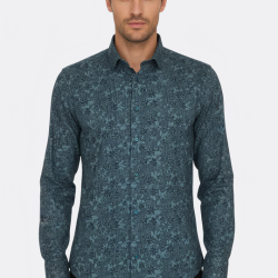 Bloom Patterned Green Slim-Fit Shirts For Men