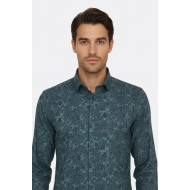 Bloom Patterned Green Slim-Fit Shirts For Men