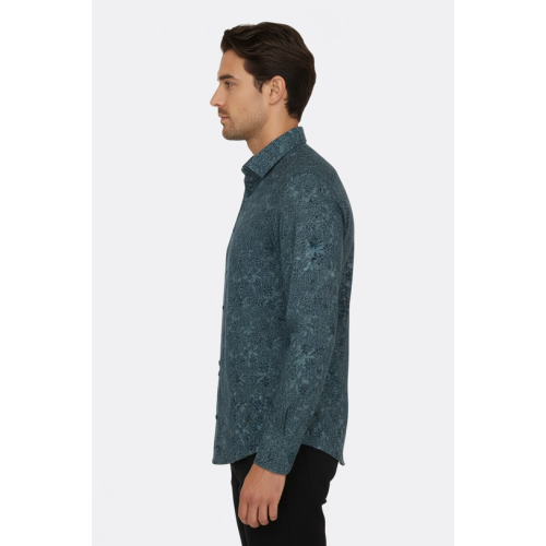 Bloom Patterned Green Slim-Fit Shirts For Men