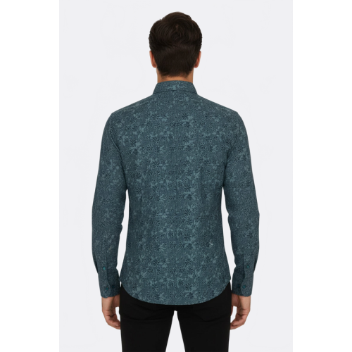Bloom Patterned Green Slim-Fit Shirts For Men