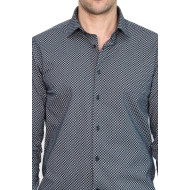 Navy-Blue Tiny Check Patterned Slim-Fit Shirt