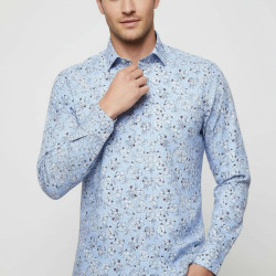Patterned Cotton Light Blue Shirts For Men