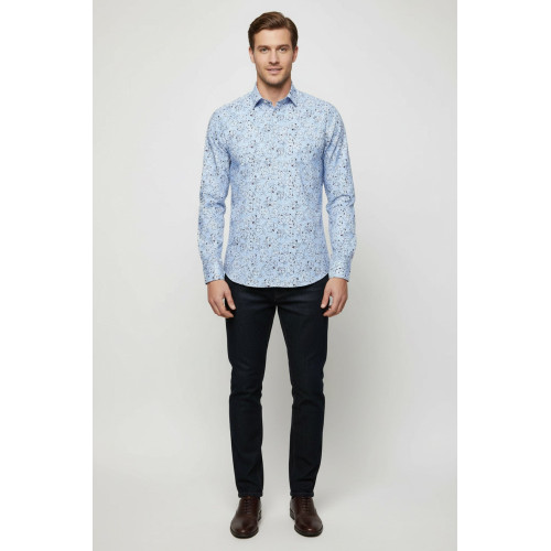 Patterned Cotton Light Blue Shirts For Men
