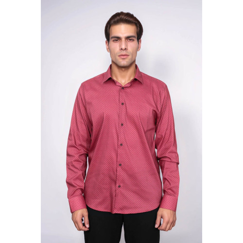Patterned Slim-Fit Burgundy Men's Shirt