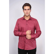 Patterned Slim-Fit Burgundy Men's Shirt
