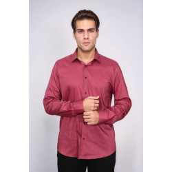 Patterned Slim-Fit Burgundy Men's Shirt