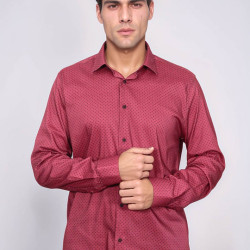 Patterned Slim-Fit Burgundy Men's Shirt