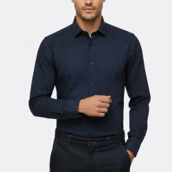 Patterned Slim Fit Navy Blue Shirts For Men