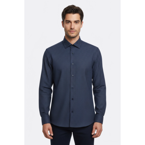 Patterned Slim Fit Navy Blue Shirts For Men