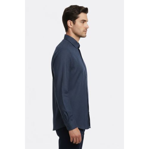 Patterned Slim Fit Navy Blue Shirts For Men