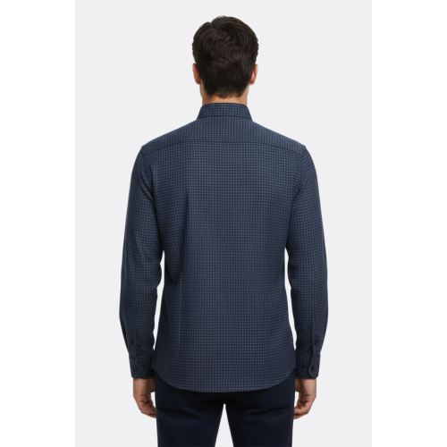 Patterned Slim Fit Navy Blue Shirts For Men