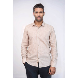Slim-Fit Patterned Brown Men's Shirt
