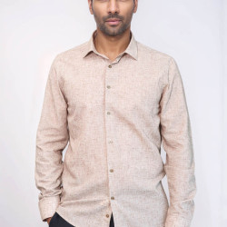 Slim-Fit Patterned Brown Men's Shirt