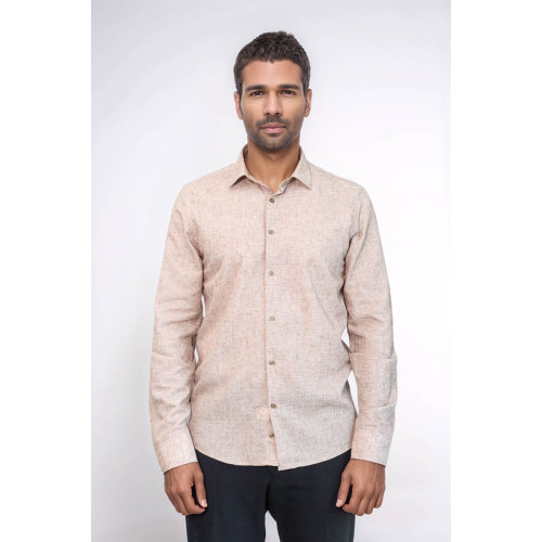 Slim-Fit Patterned Brown Men's Shirt