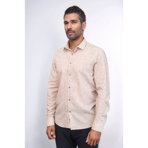 Slim-Fit Patterned Brown Men's Shirt