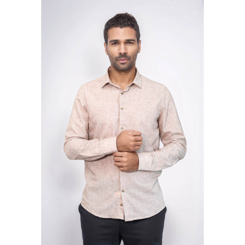 Slim-Fit Patterned Brown Men's Shirt