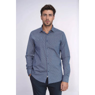 Tiny Check Patterned Slim-Fit Blue Men's Shirt