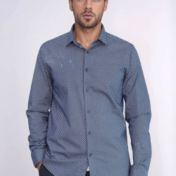 Tiny Check Patterned Slim-Fit Blue Men's Shirt