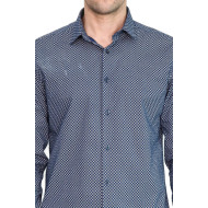 Tiny Check Patterned Slim-Fit Blue Men's Shirt