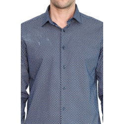 Tiny Check Patterned Slim-Fit Blue Men's Shirt