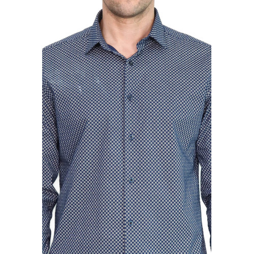 Tiny Check Patterned Slim-Fit Blue Men's Shirt