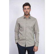 Tiny Check Patterned Slim-Fit Light Brown Men's Shirt