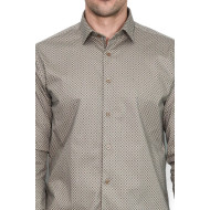 Tiny Check Patterned Slim-Fit Light Brown Men's Shirt