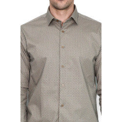 Tiny Check Patterned Slim-Fit Light Brown Men's Shirt