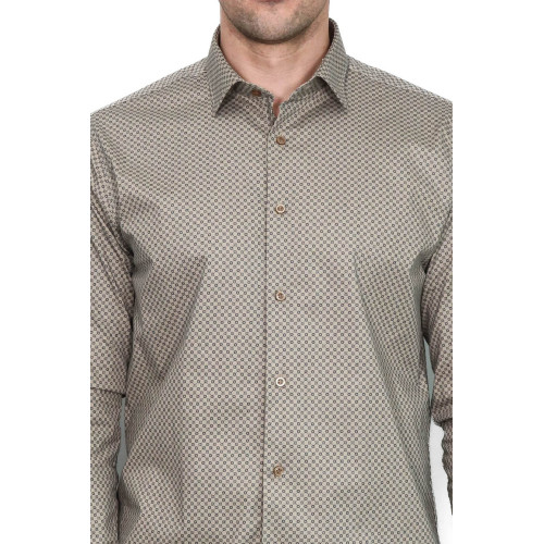 Tiny Check Patterned Slim-Fit Light Brown Men's Shirt