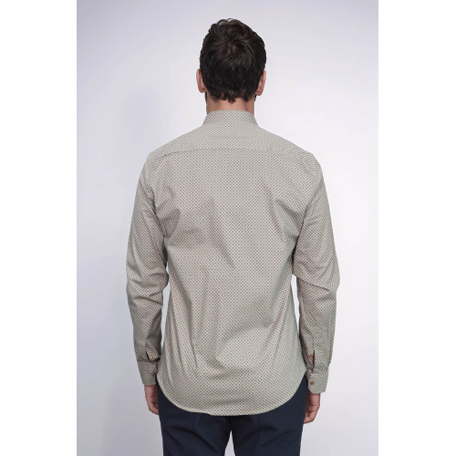 Tiny Check Patterned Slim-Fit Light Brown Men's Shirt