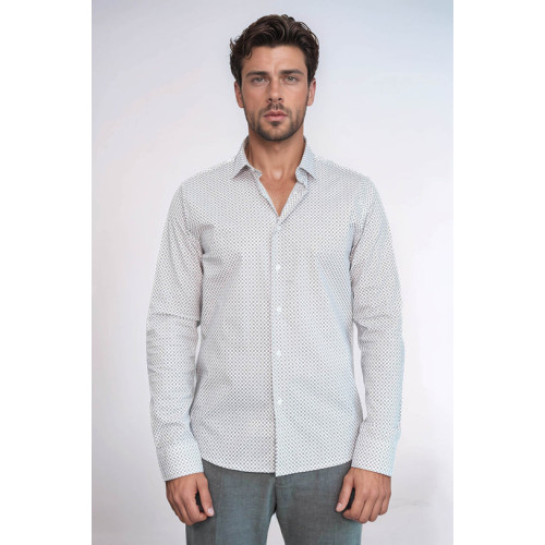 White Tiny Check Patterned Slim-Fit Shirt