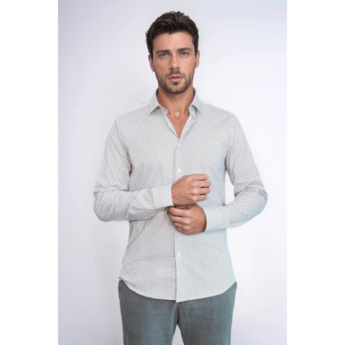 White Tiny Check Patterned Slim-Fit Shirt
