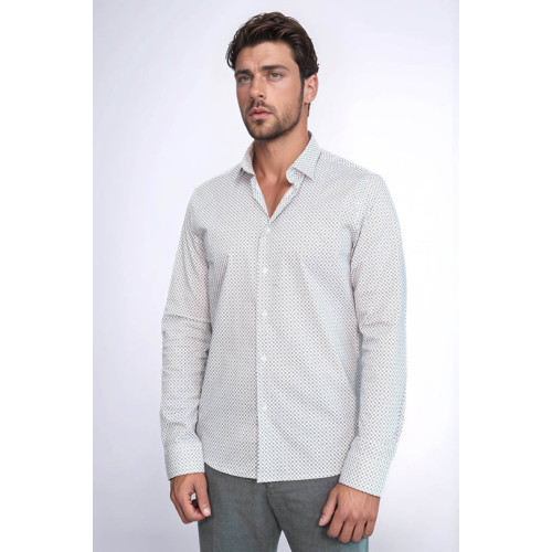 White Tiny Check Patterned Slim-Fit Shirt