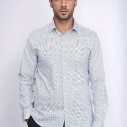 White Tiny Check Patterned Slim-Fit Shirt