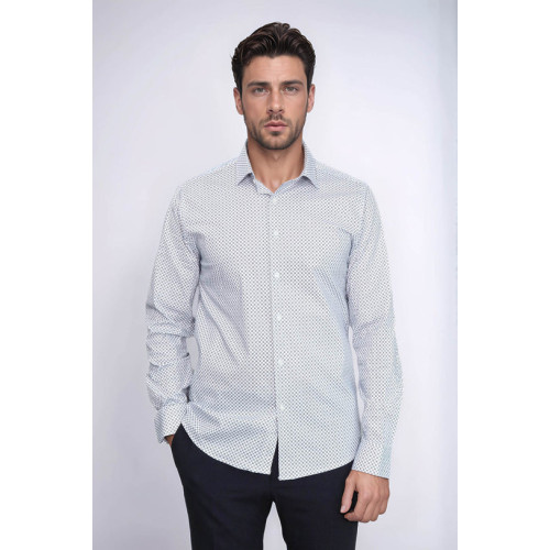 White Tiny Check Patterned Slim-Fit Shirt