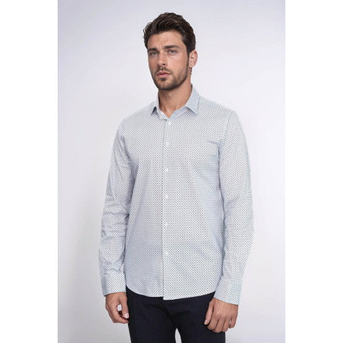 White Tiny Check Patterned Slim-Fit Shirt