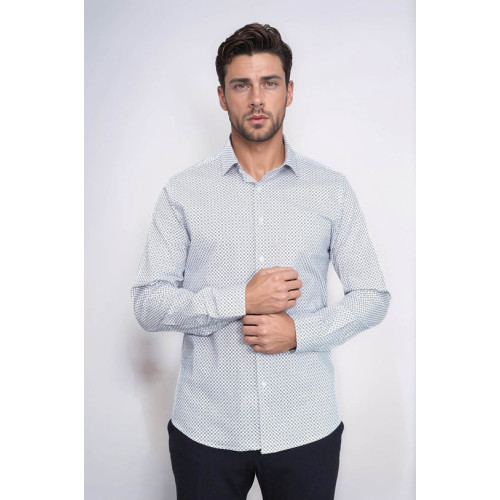 White Tiny Check Patterned Slim-Fit Shirt