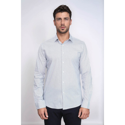 White Tiny Check Patterned Slim-Fit Shirt