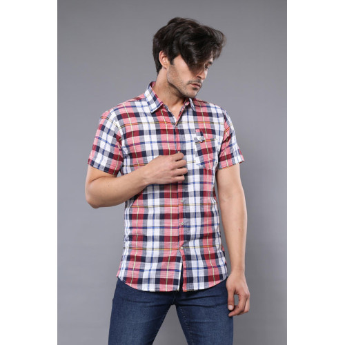 Checked Patterned Short Sleeve Men Shirt