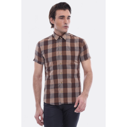 Checked Short-Sleeve Brown Men Shirt