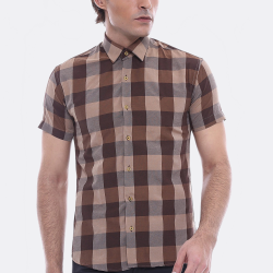 Checked Short-Sleeve Brown Men Shirt