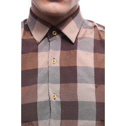 Checked Short-Sleeve Brown Men Shirt