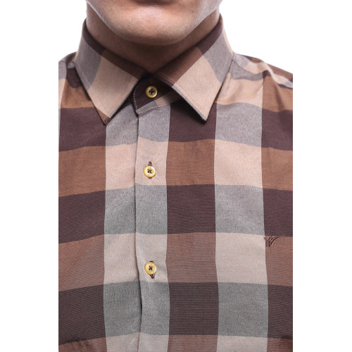 Checked Short-Sleeve Brown Men Shirt