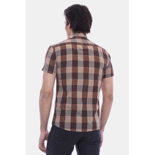 Checked Short-Sleeve Brown Men Shirt