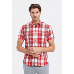 Checked Short-Sleeve Burgundy Men Shirt