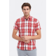 Checked Short-Sleeve Burgundy Men Shirt