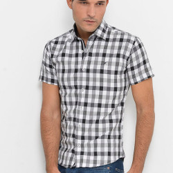 Checked Short-Sleeve White-Black Men Shirt