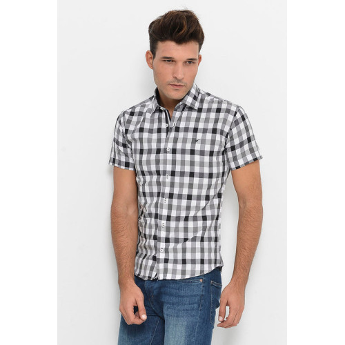 Checked Short-Sleeve White-Black Men Shirt