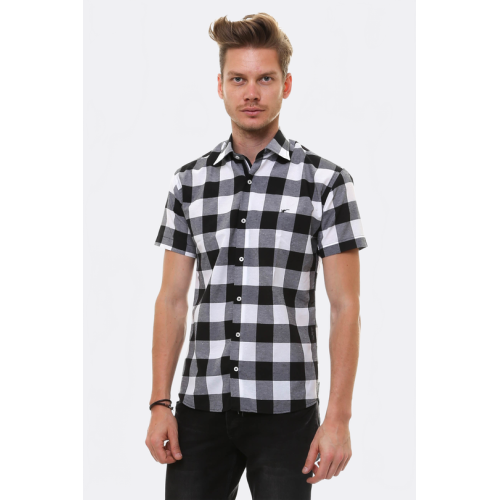 Checked Short-Sleeve White-Black Men's Shirt